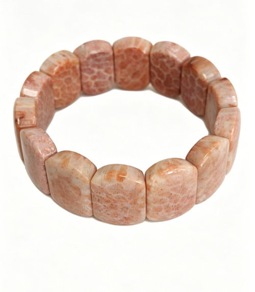 Coral jade bracelet strand/Pink with dense burst flower patterns