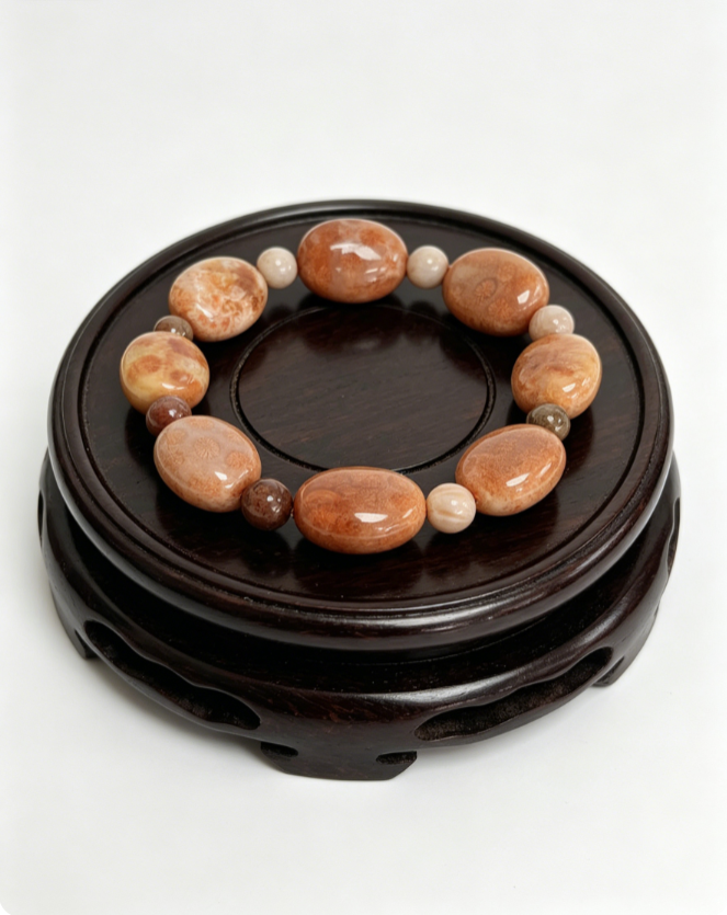 Oval multi-color coral jade bracelet