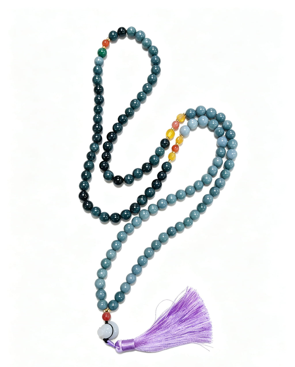 Long Blue Water Jadeite Beaded Necklace with Tassel