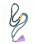 Long Blue Water Jadeite Beaded Necklace with Tassel