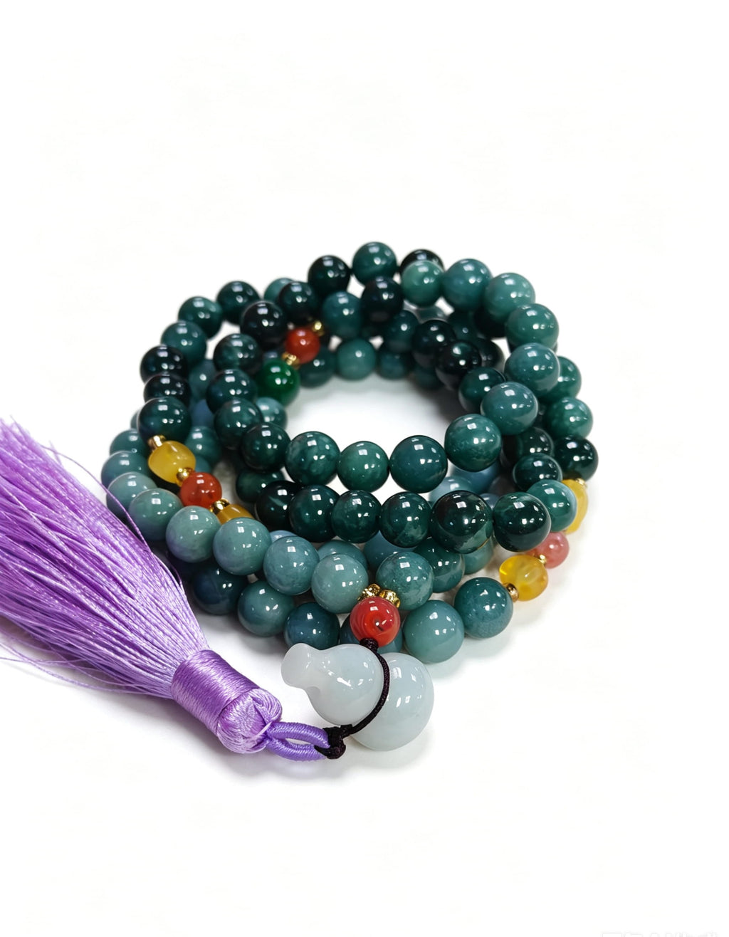 Long Blue Water Jadeite Beaded Necklace with Tassel