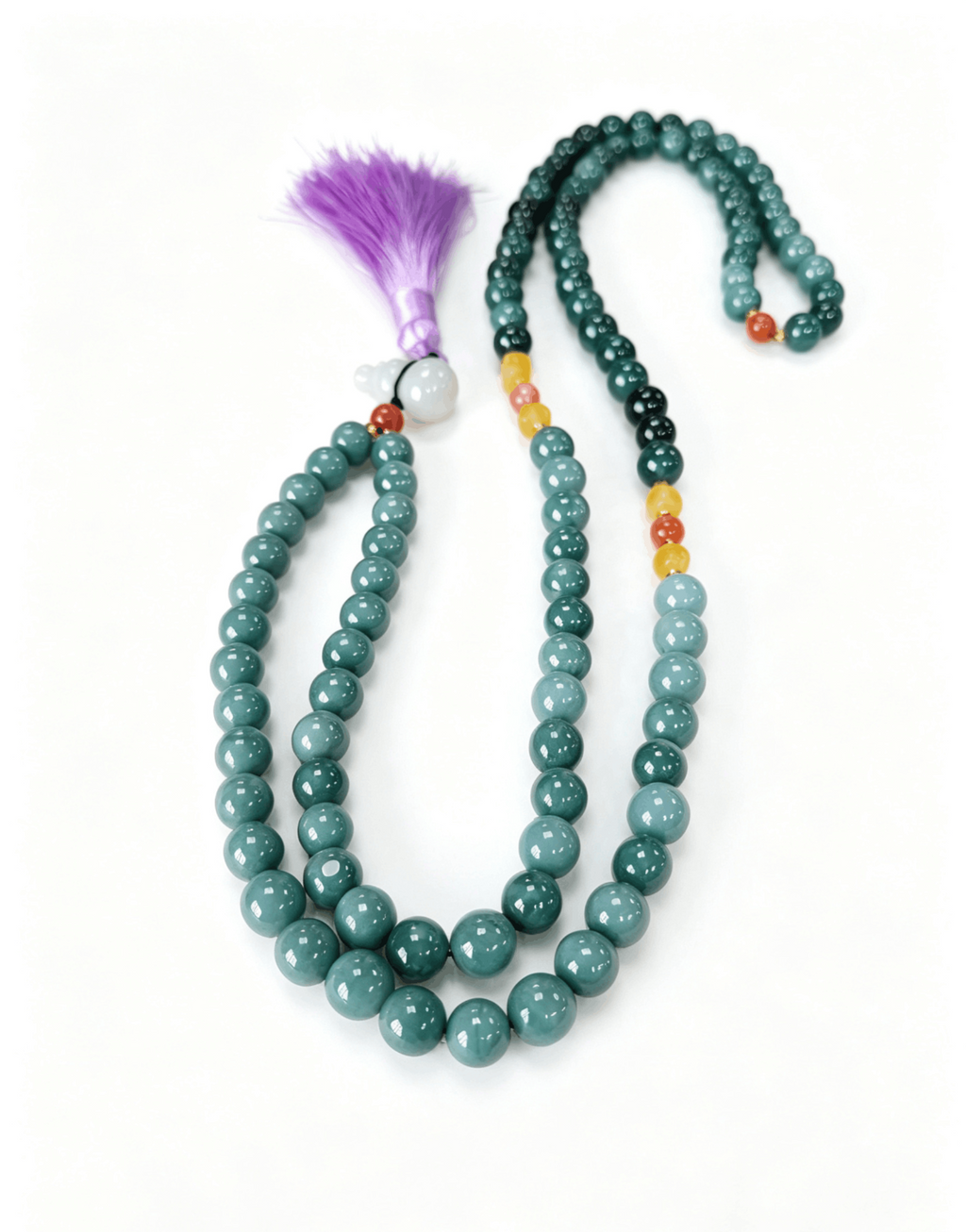 Long Blue Water Jadeite Beaded Necklace with Tassel