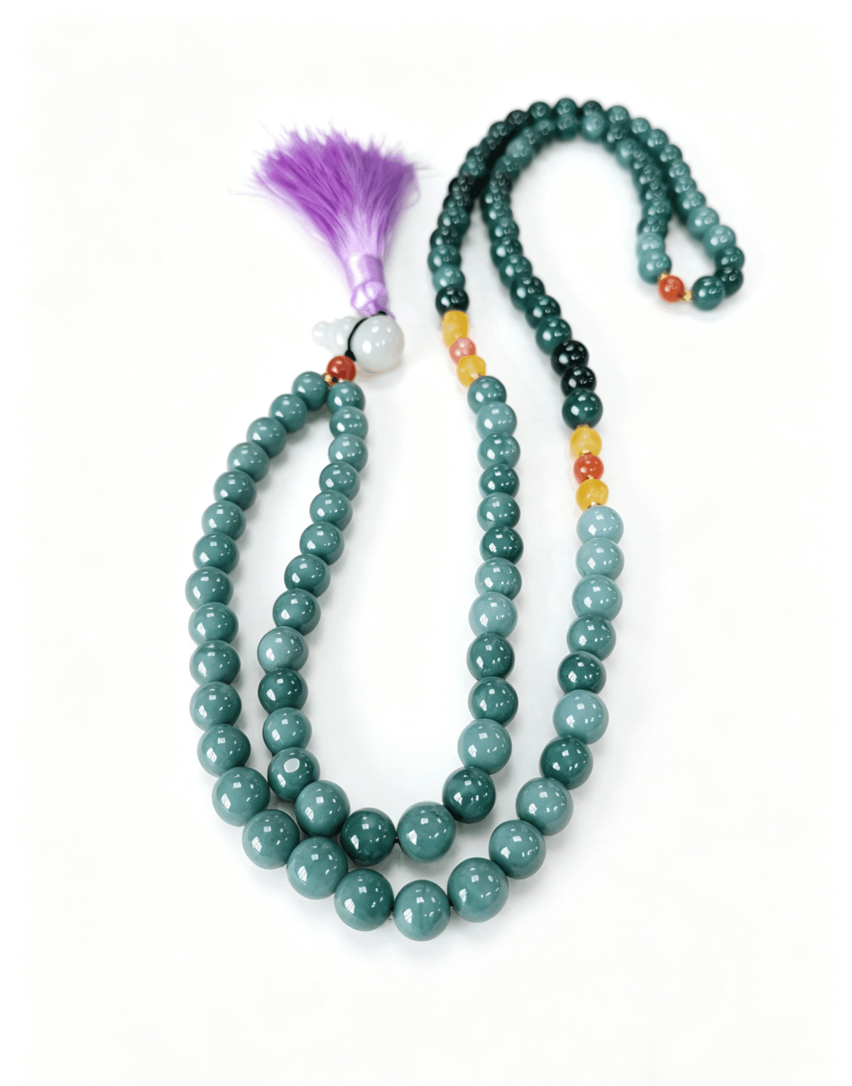 Long Blue Water Jadeite Beaded Necklace with Tassel