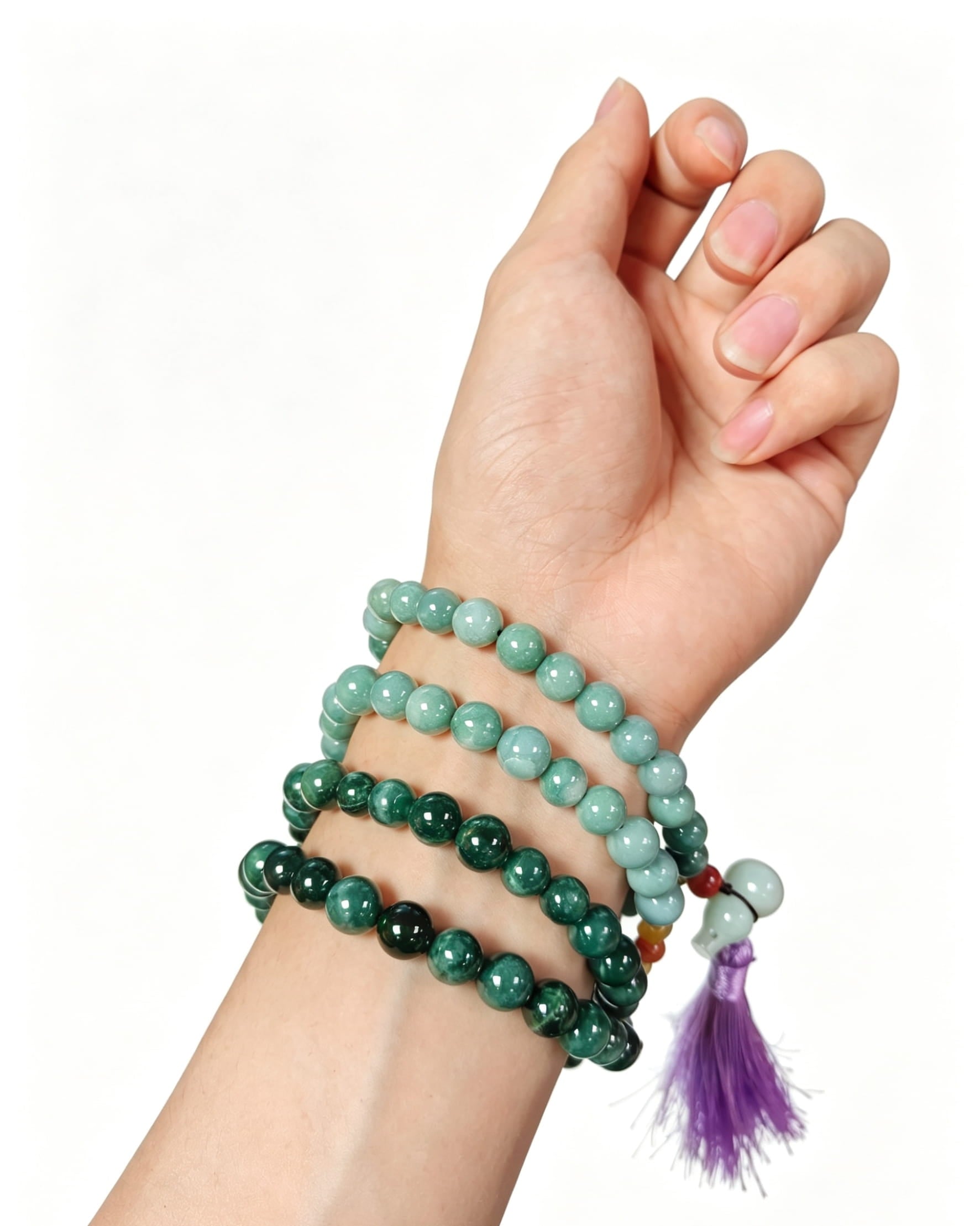 Long Blue Water Jadeite Beaded Necklace with Tassel