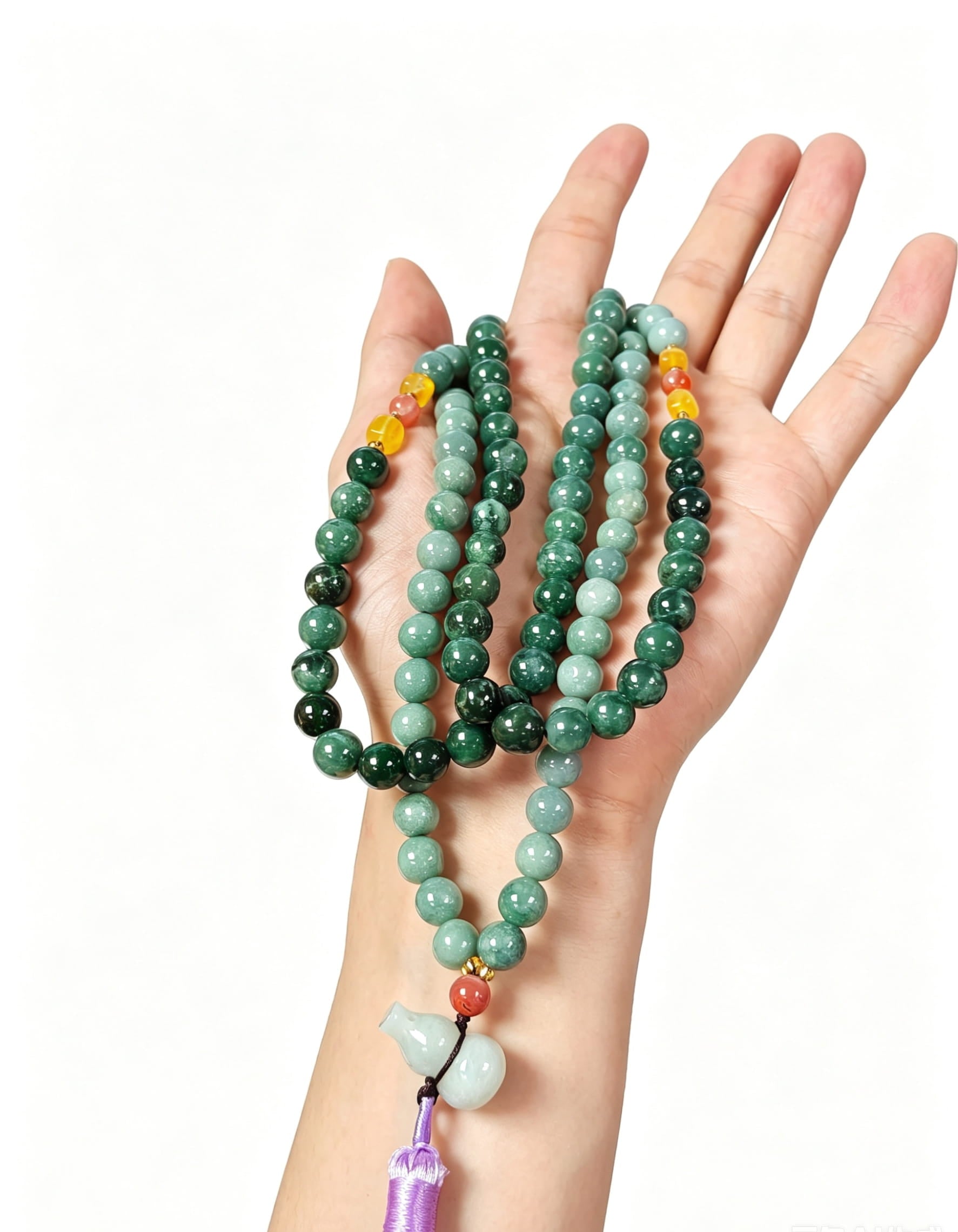 Long Blue Water Jadeite Beaded Necklace with Tassel
