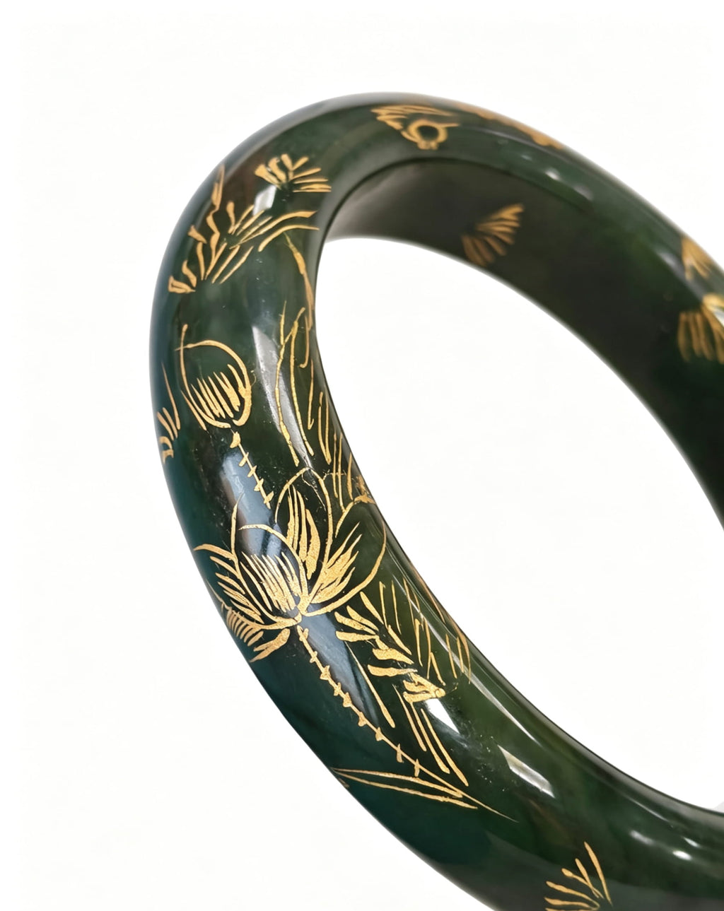Jasper Jade Bangle with Gold Tracery and Carving
