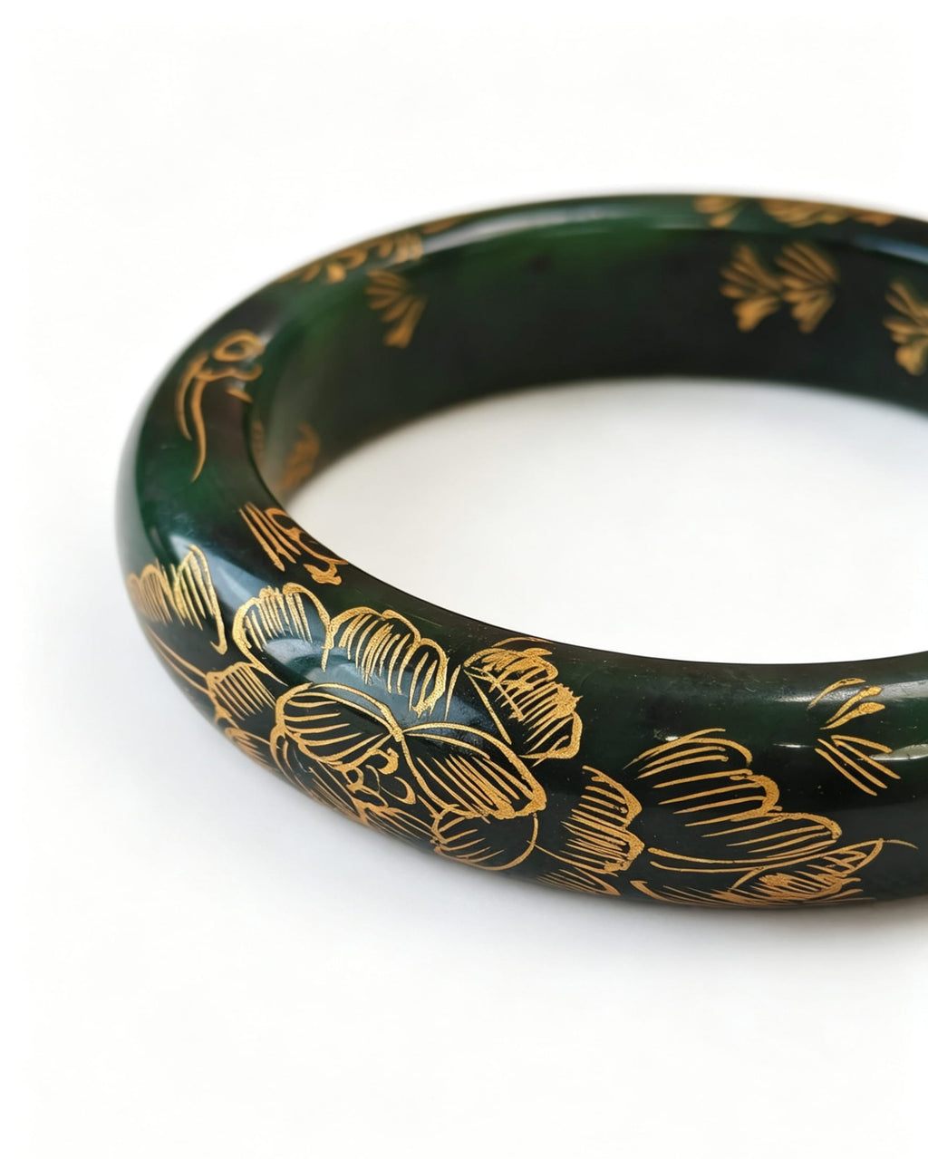 Jasper Jade Bangle with Gold Tracery and Carving