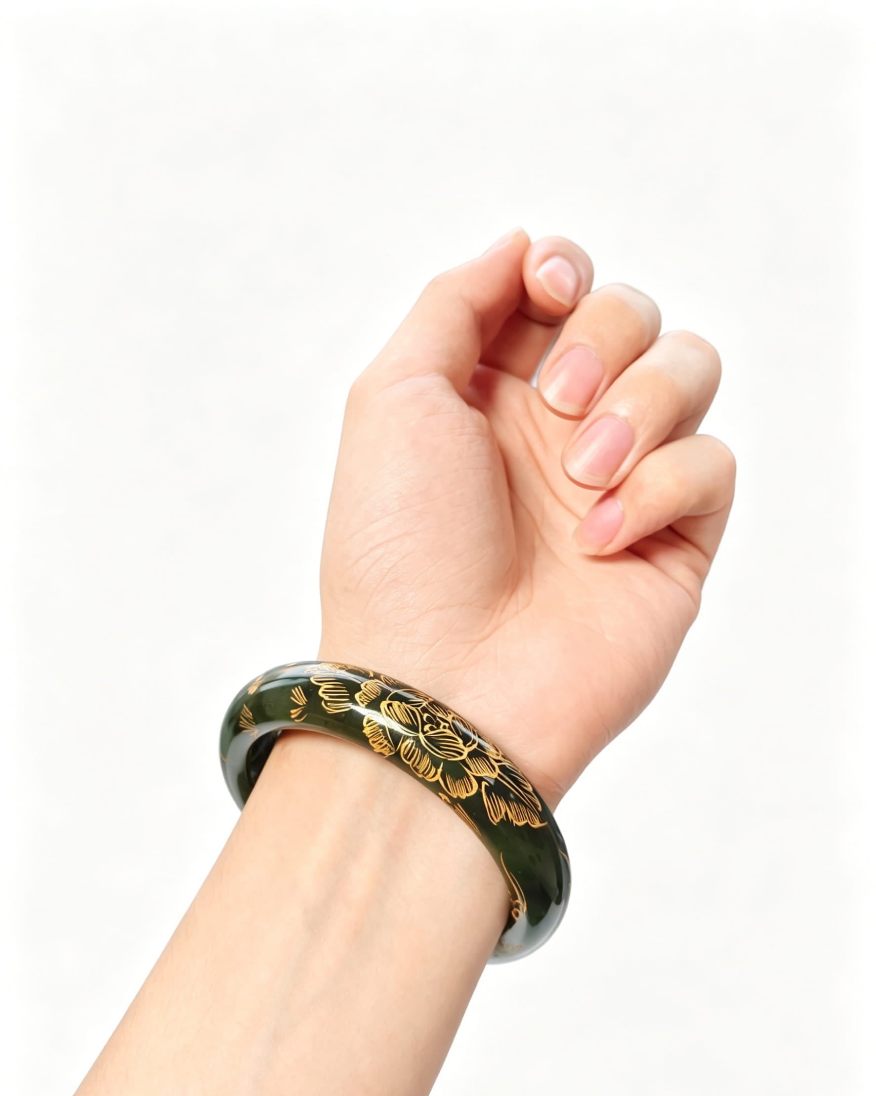 Jasper Jade Bangle with Gold Tracery and Carving