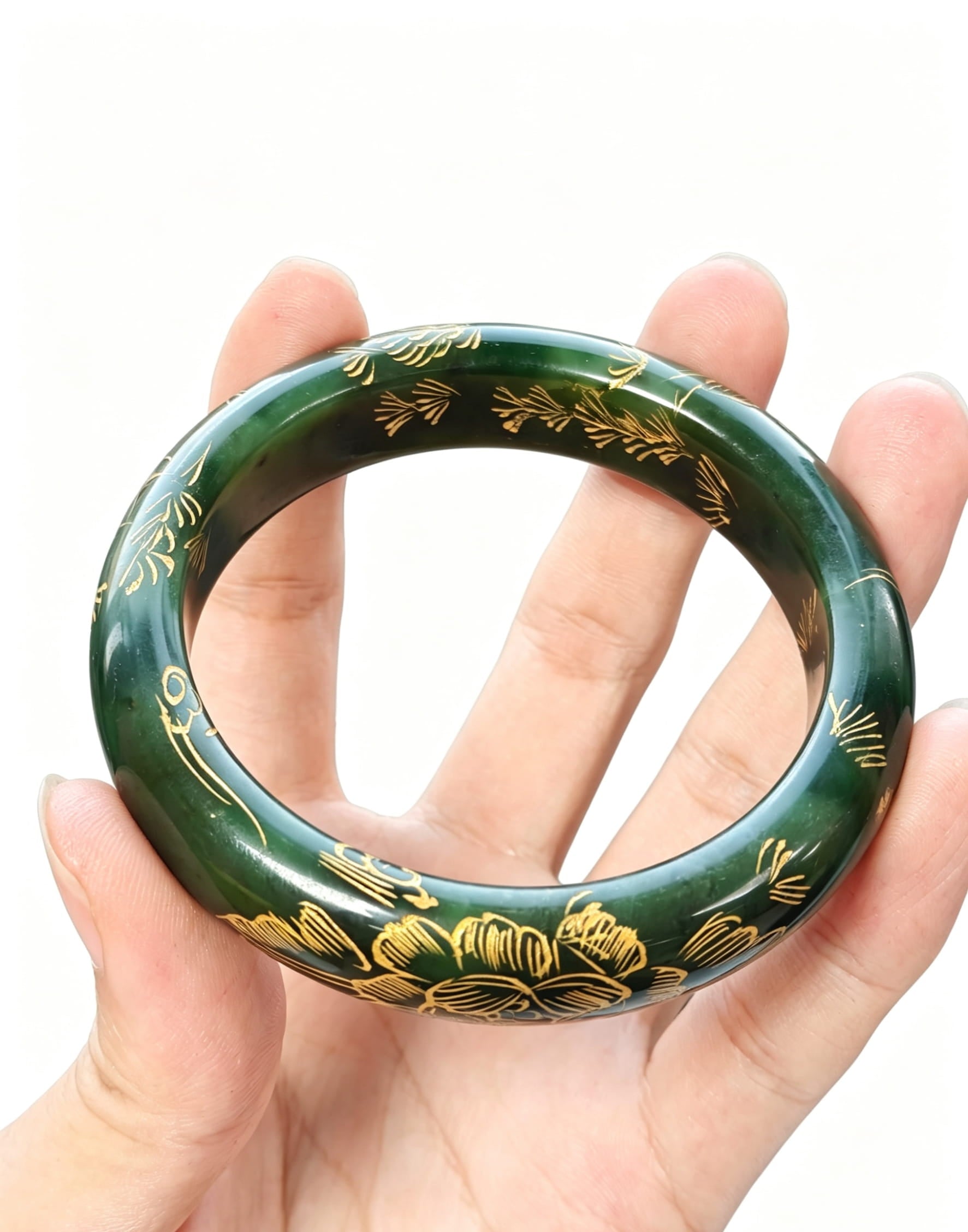 Jasper Jade Bangle with Gold Tracery and Carving
