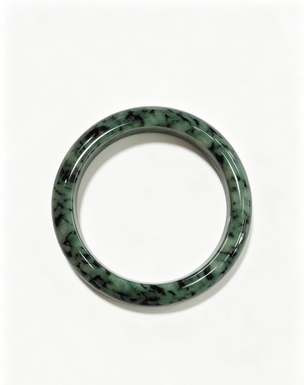 Vintage Green Flower Jadeite Wide Bangle, Bean-Glutinous Standard Round Safe Bangle