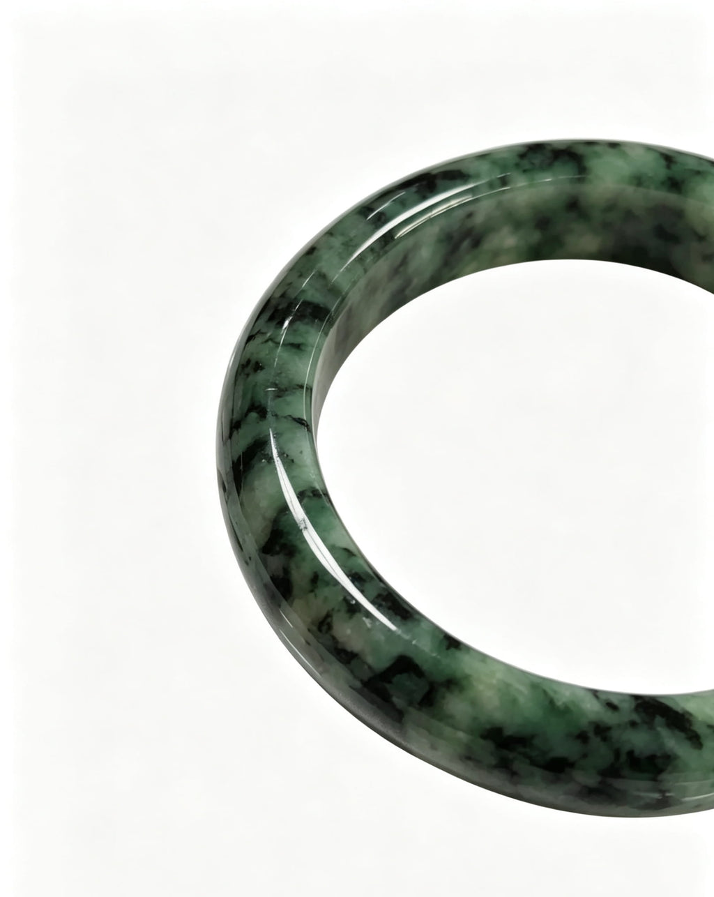 Vintage Green Flower Jadeite Wide Bangle, Bean-Glutinous Standard Round Safe Bangle