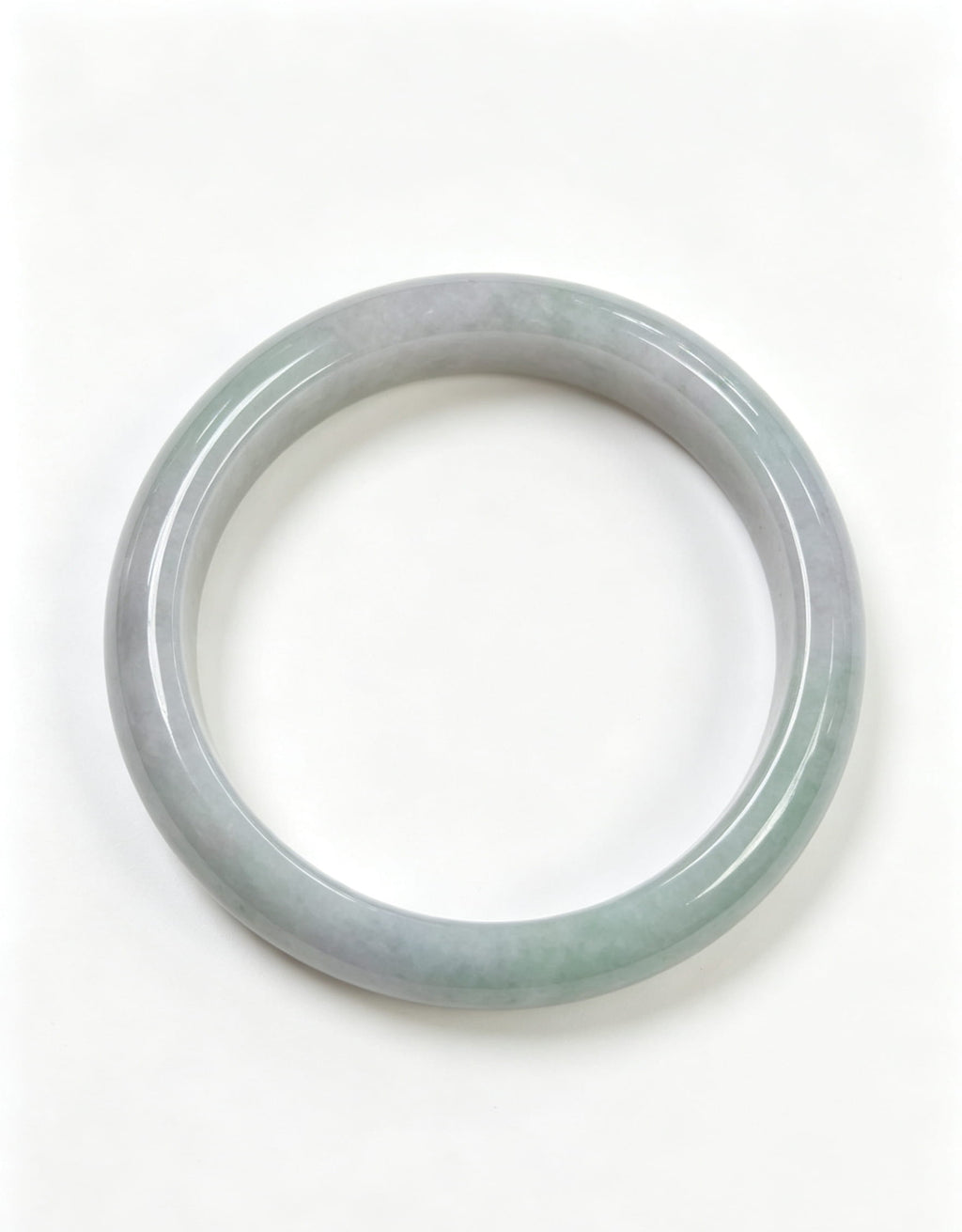 Glutinous Jadeite Wide Bangle, Light Lavender White Base with Half Light Bean Green, Spring with Color Classic Safe Bangle