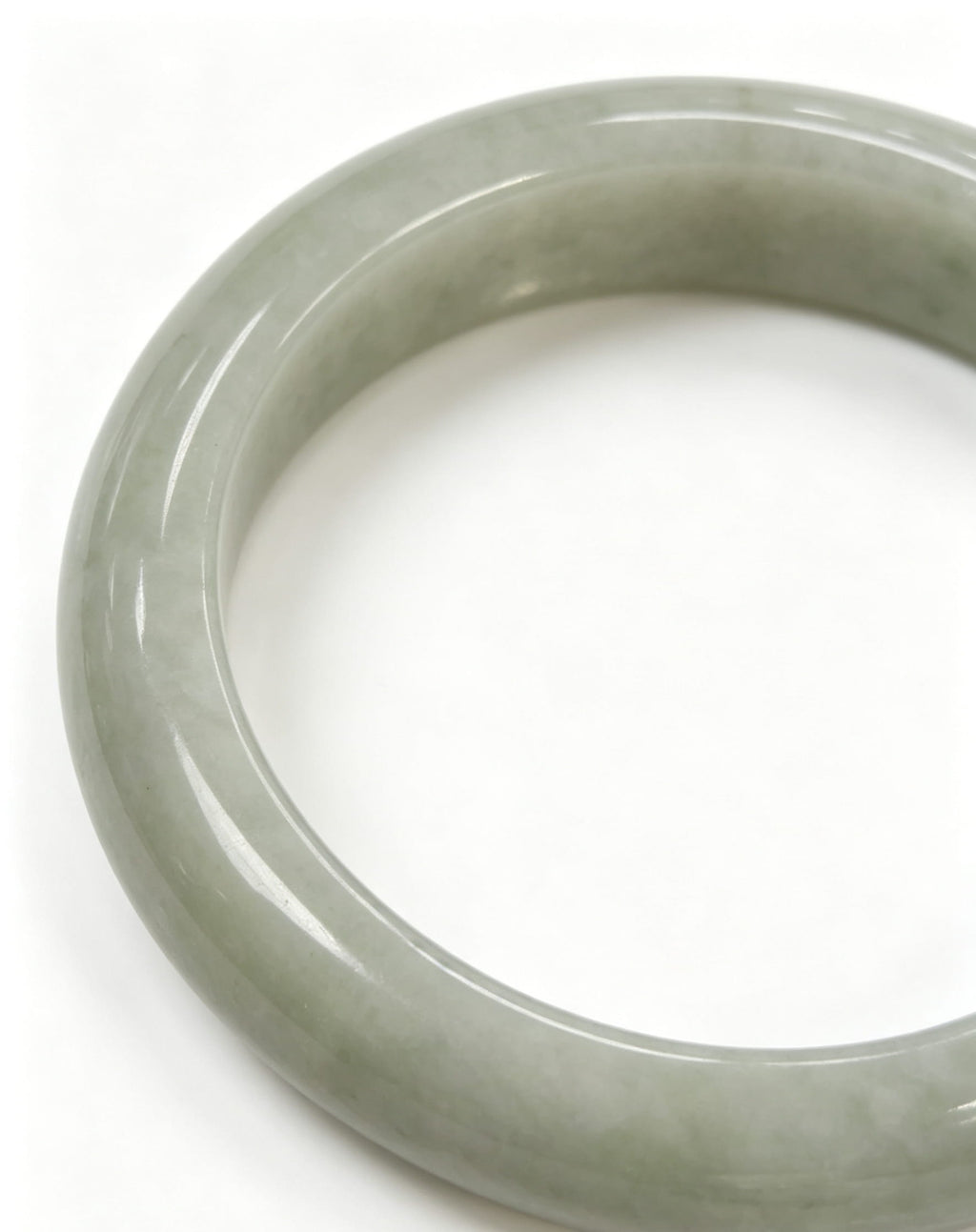 Glutinous Jadeite Wide Bangle, Light Cyan Base with Light Bean Green, Classic Safe Bangle