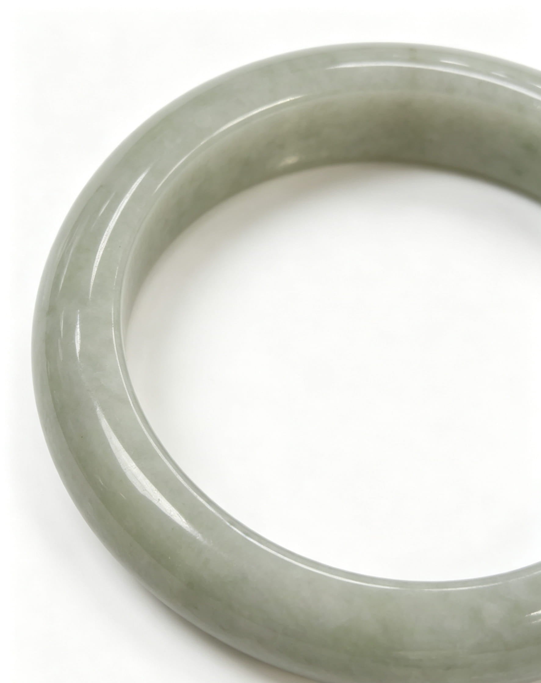 Glutinous Jadeite Wide Bangle, Light Cyan Base with Light Bean Green, Classic Safe Bangle