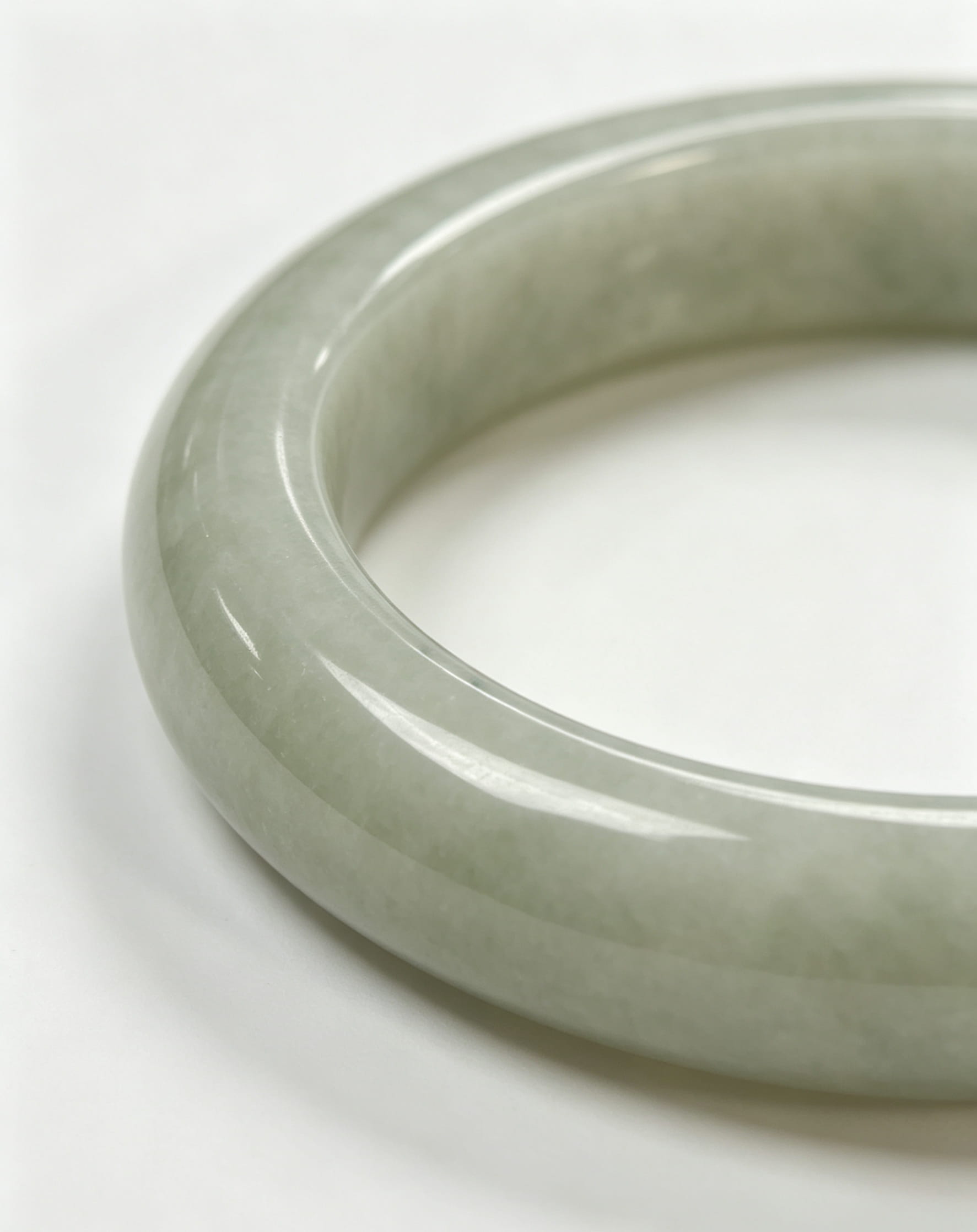 Glutinous Jadeite Wide Bangle, Light Cyan Base with Light Bean Green, Classic Safe Bangle