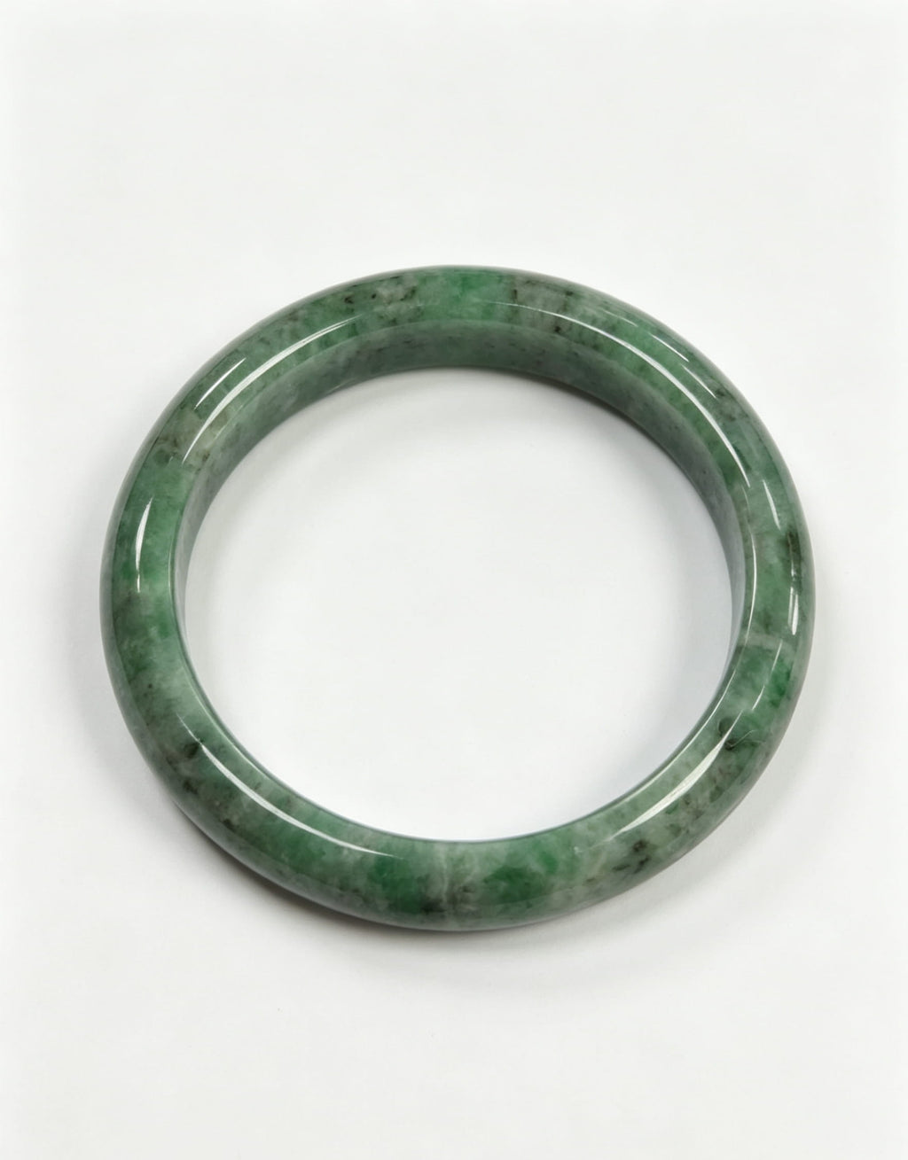 Full Bean Green Jadeite Wide Bangle, Bean-Glutinous Classic Safe Bangle with Black Spots