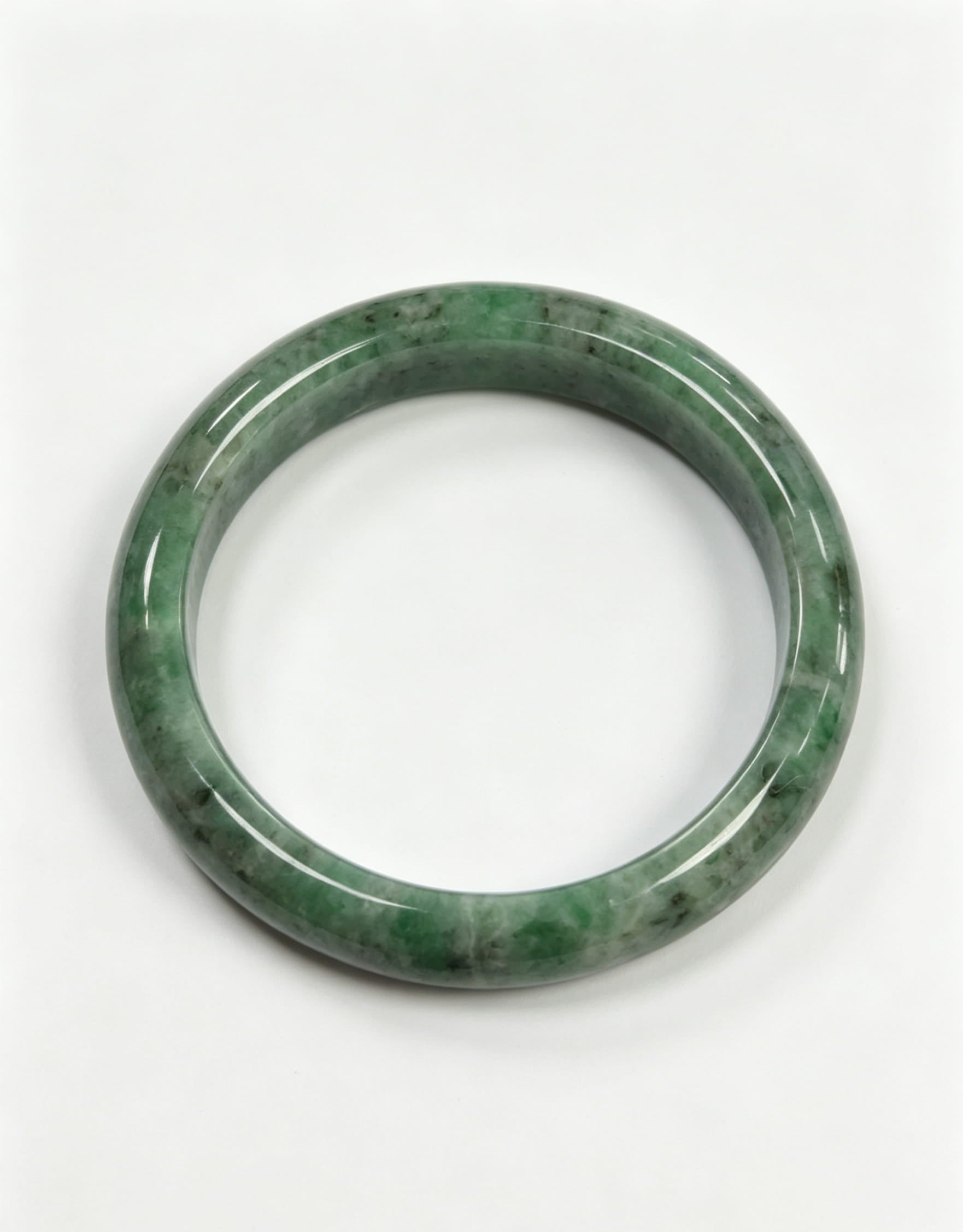 Full Bean Green Jadeite Wide Bangle, Bean-Glutinous Classic Safe Bangle with Black Spots