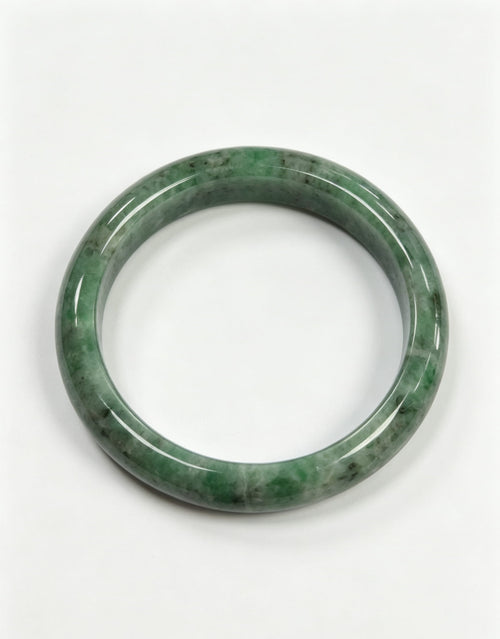 Full Bean Green Jadeite Wide Bangle, Bean-Glutinous Classic Safe Bangle with Black Spots