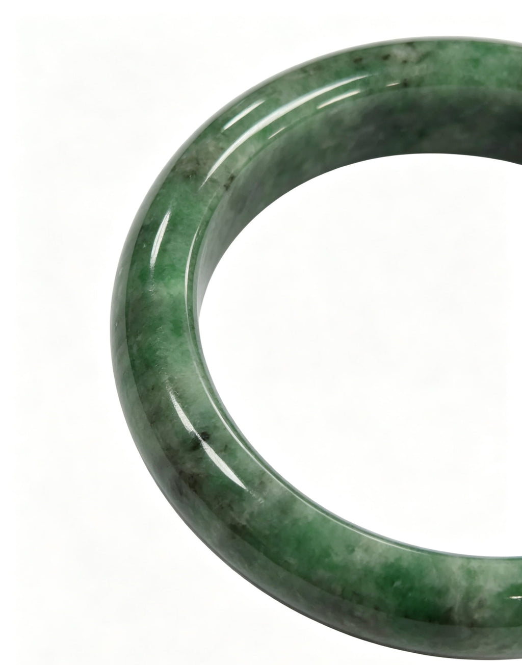 Full Bean Green Jadeite Wide Bangle, Bean-Glutinous Classic Safe Bangle with Black Spots