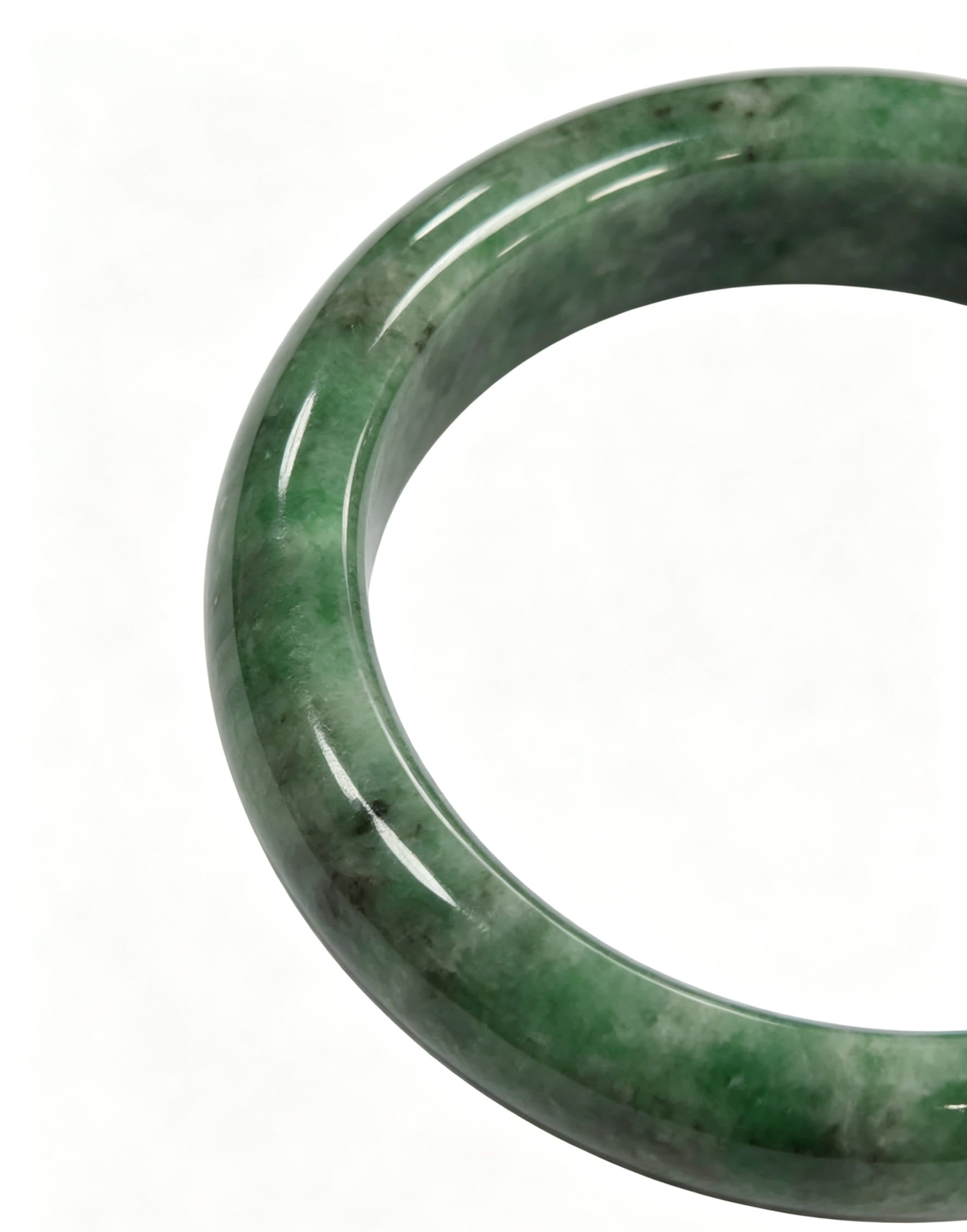 Full Bean Green Jadeite Wide Bangle, Bean-Glutinous Classic Safe Bangle with Black Spots
