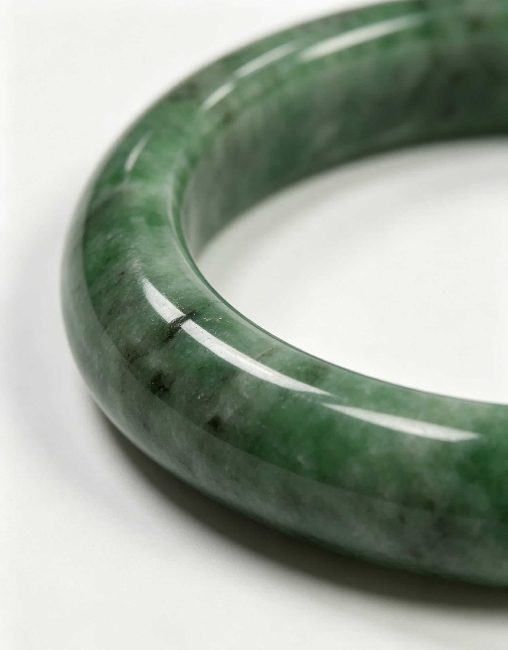 Full Bean Green Jadeite Wide Bangle, Bean-Glutinous Classic Safe Bangle with Black Spots