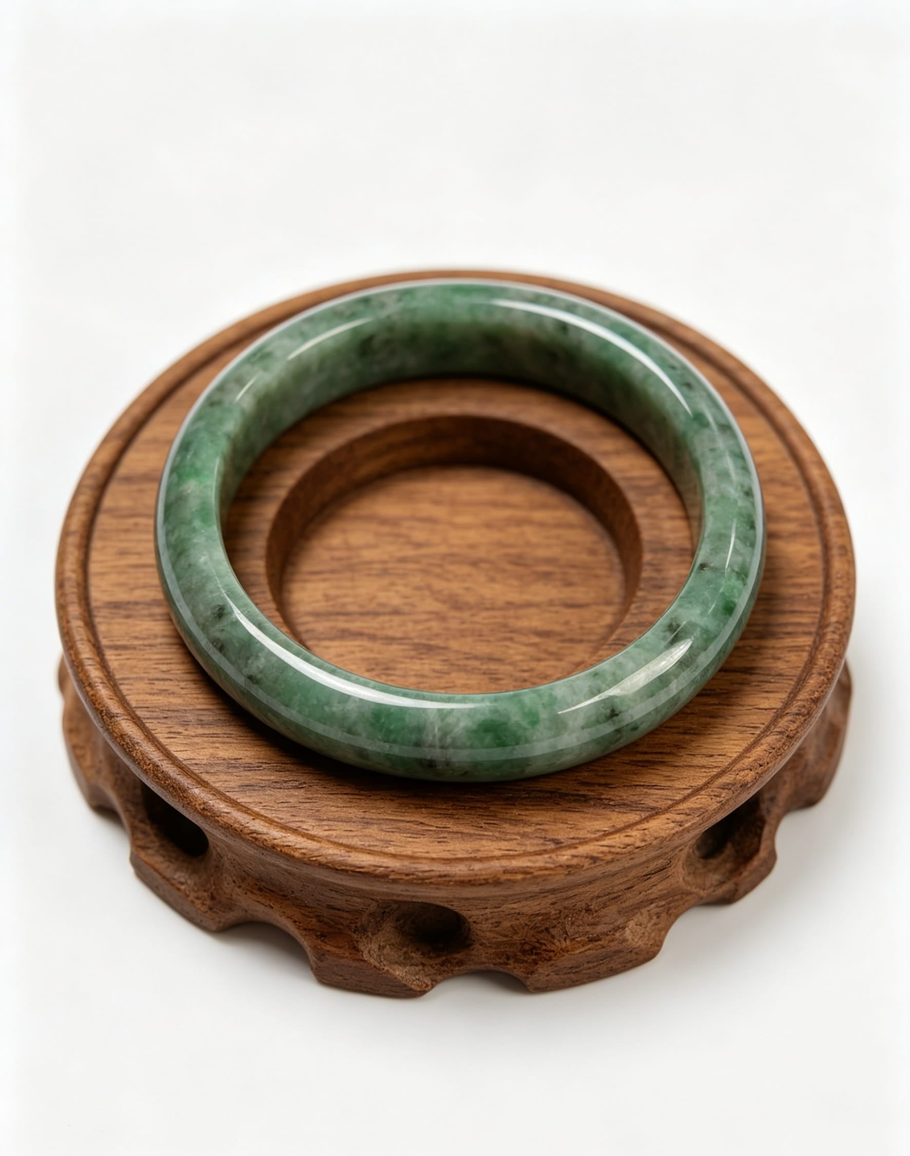 Full Bean Green Jadeite Wide Bangle, Bean-Glutinous Classic Safe Bangle with Black Spots