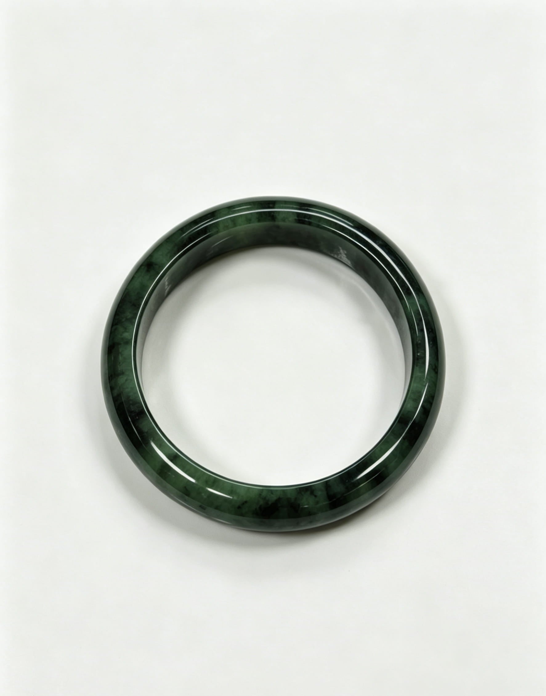 Old Mine Dry Green Jadeite Wide Bangle, Glutinous Moss Green Classic Safe Bangle