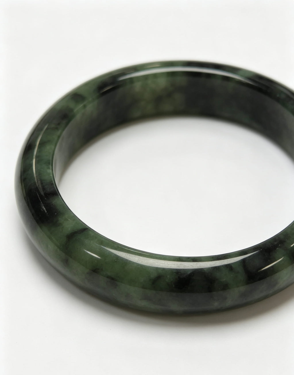 Old Mine Dry Green Jadeite Wide Bangle, Glutinous Moss Green Classic Safe Bangle