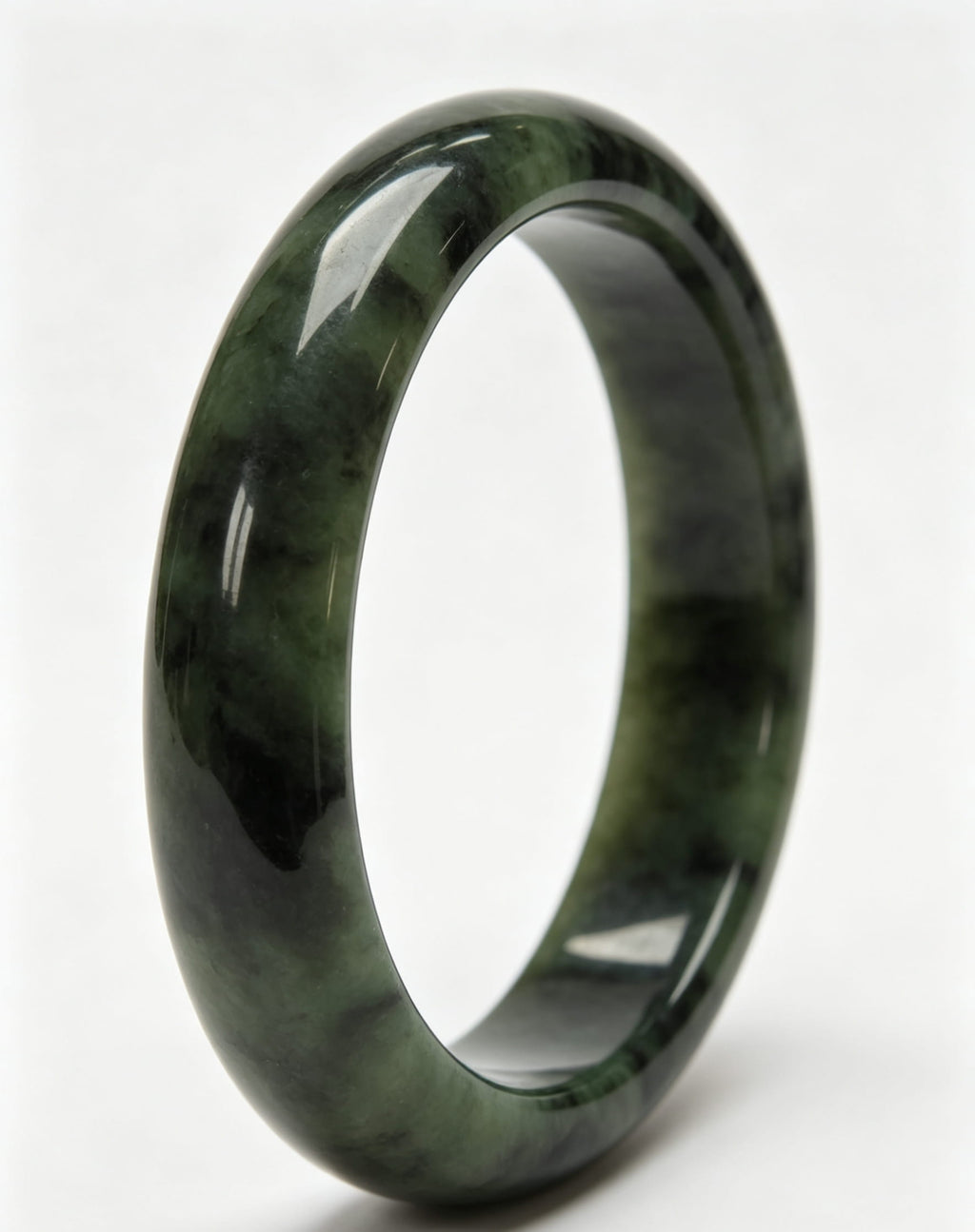 Old Mine Dry Green Jadeite Wide Bangle, Glutinous Moss Green Classic Safe Bangle