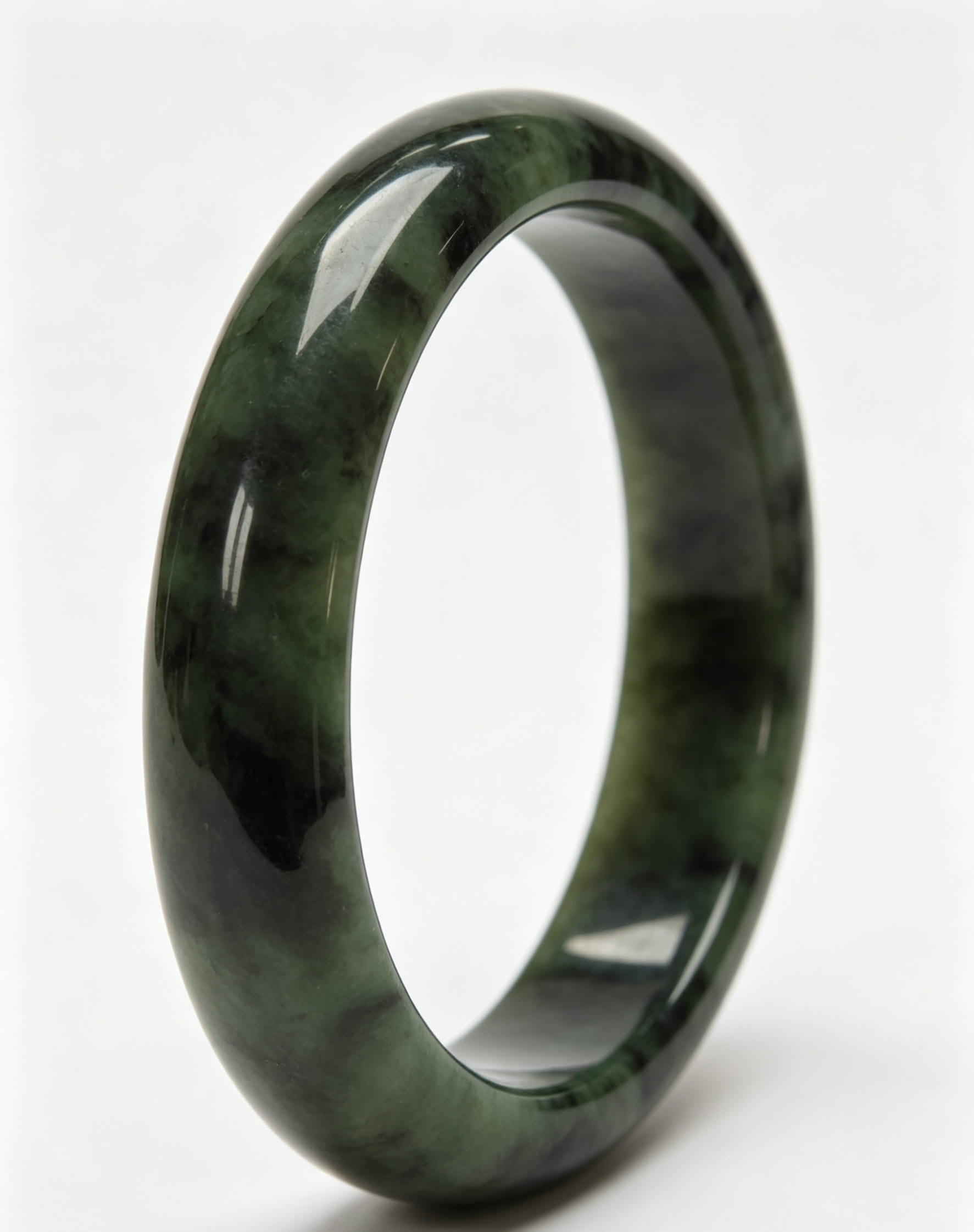 Old Mine Dry Green Jadeite Wide Bangle, Glutinous Moss Green Classic Safe Bangle