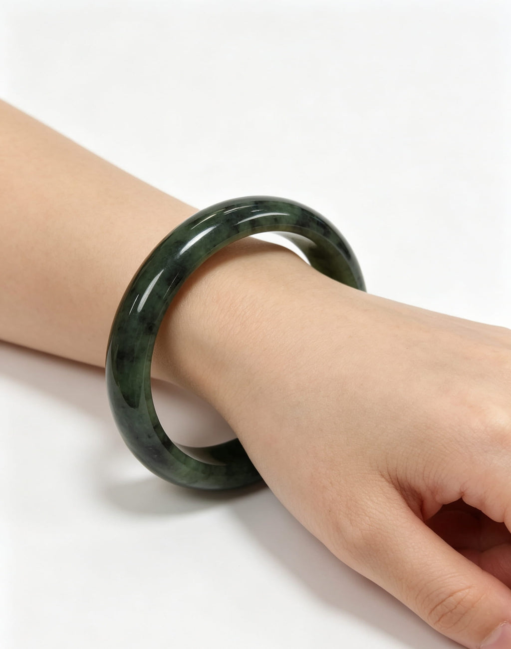 Old Mine Dry Green Jadeite Wide Bangle, Glutinous Moss Green Classic Safe Bangle