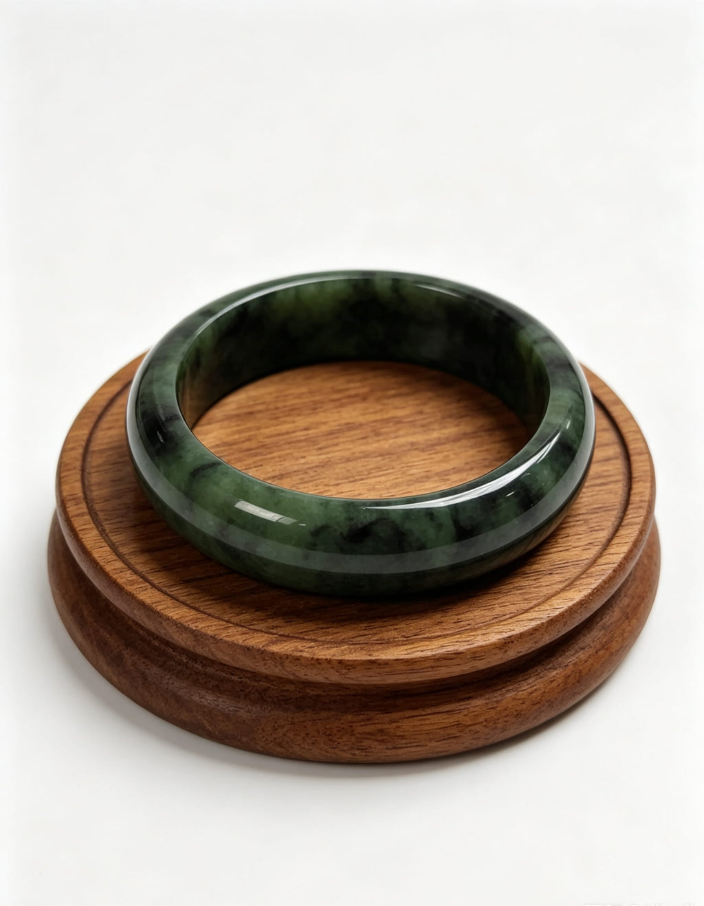 Old Mine Dry Green Jadeite Wide Bangle, Glutinous Moss Green Classic Safe Bangle
