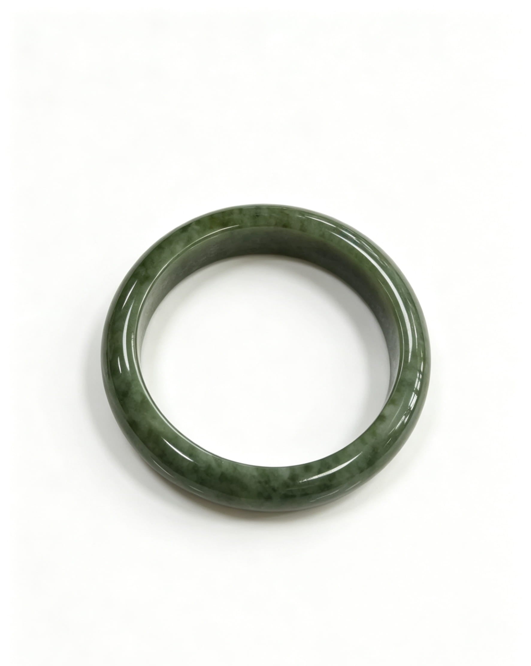 Vintage Dark Green Jadeite Wide Bangle, Glutinous Classic Safe Bangle