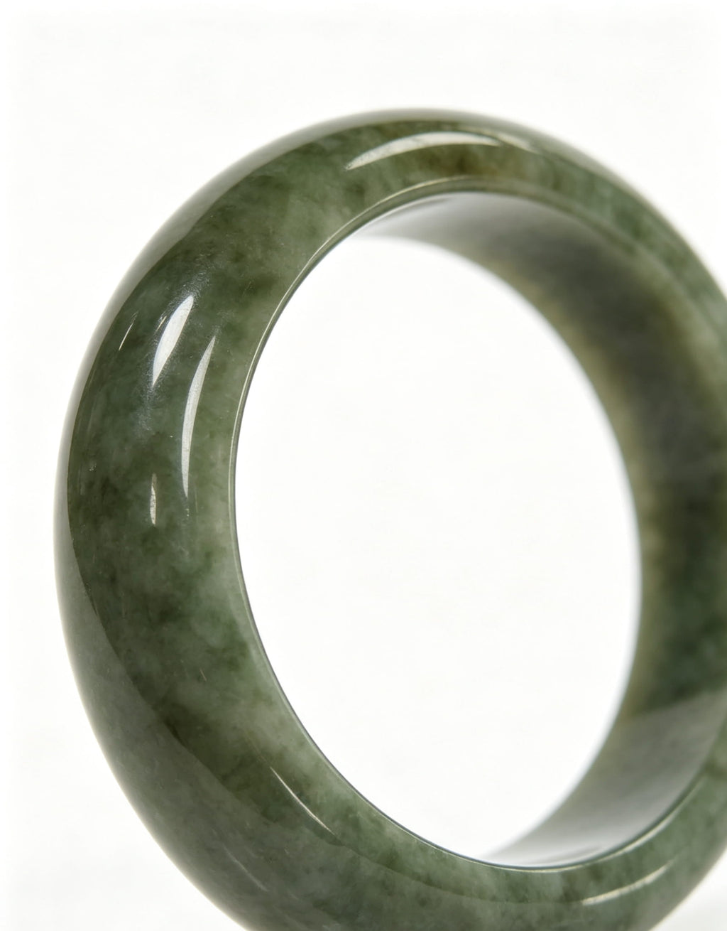 Vintage Dark Green Jadeite Wide Bangle, Glutinous Classic Safe Bangle