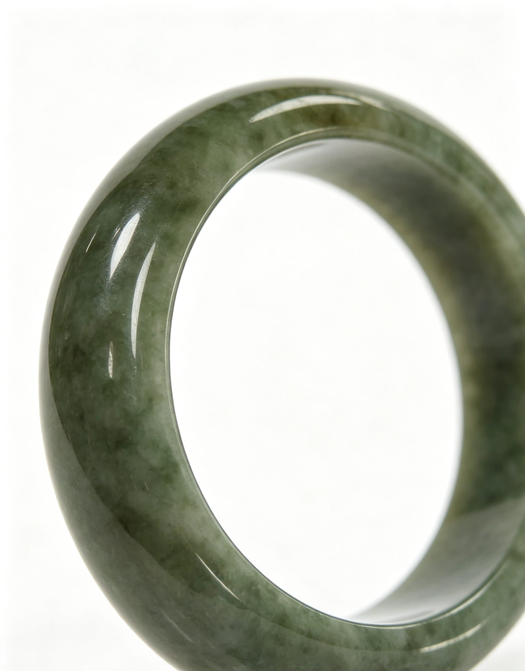 Vintage Dark Green Jadeite Wide Bangle, Glutinous Classic Safe Bangle