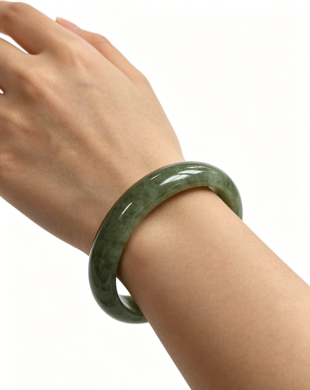 Vintage Dark Green Jadeite Wide Bangle, Glutinous Classic Safe Bangle