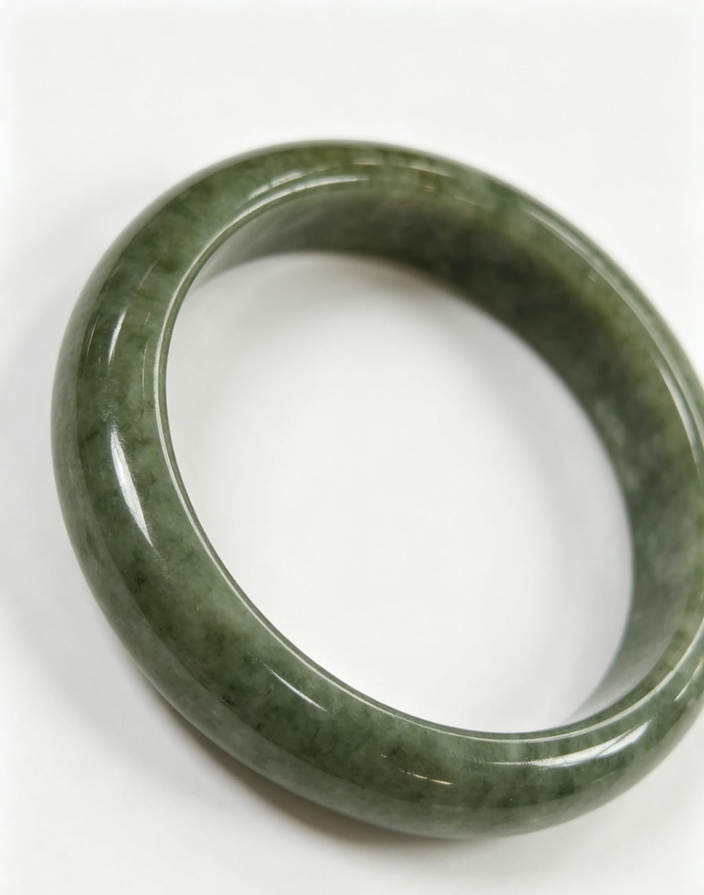 Vintage Dark Green Jadeite Wide Bangle, Glutinous Classic Safe Bangle
