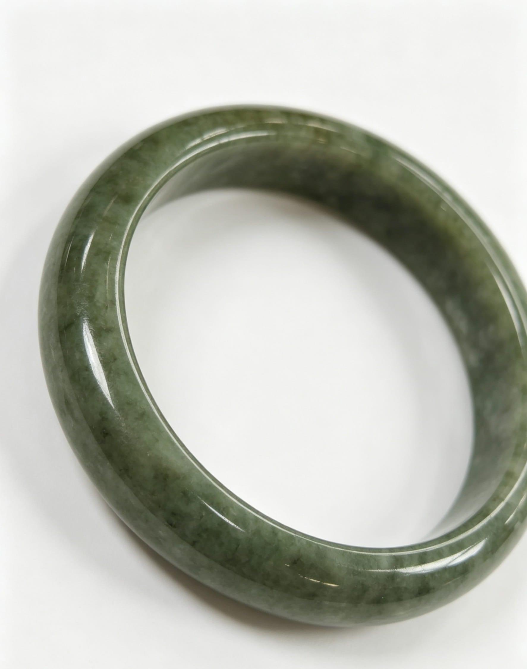Vintage Dark Green Jadeite Wide Bangle, Glutinous Classic Safe Bangle