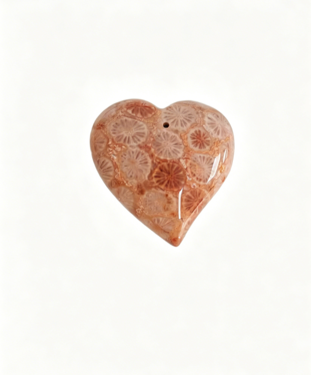 Orange-red coral jade heart pendant