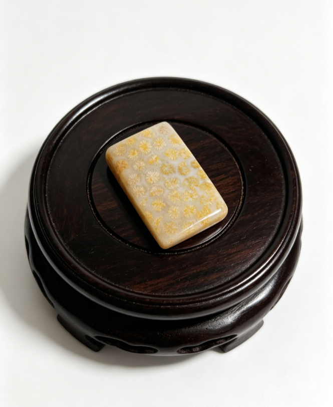 Yellow coral jade square plaque pendant