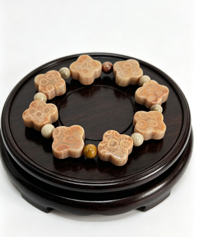 Four-leaf clover coral jade bracelet