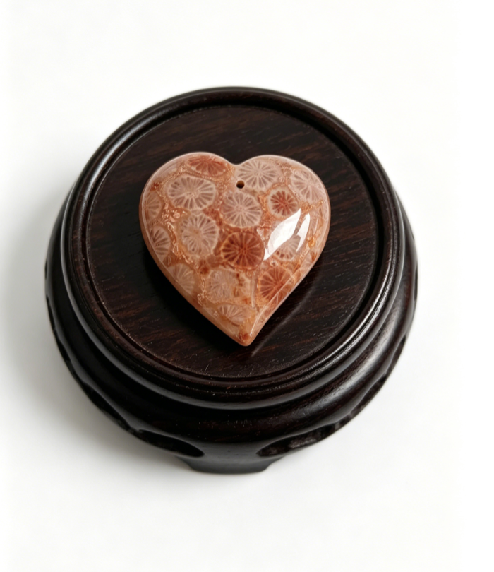 Orange-red coral jade heart pendant