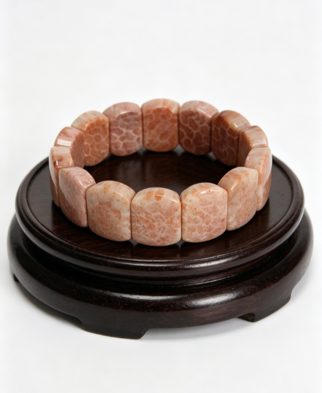 Coral jade bracelet strand/Pink with dense burst flower patterns