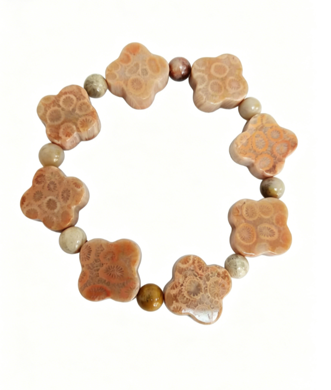 Four-leaf clover coral jade bracelet
