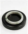 Glutinous Jadeite Wide Bangle, White Base with Floating Spicy Green, Classic Safe Bangle