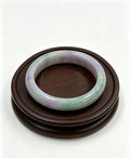 Glutinous Jadeite Wide Bangle, Light Lavender White Base with Half Light Bean Green, Spring with Color Classic Safe Bangle