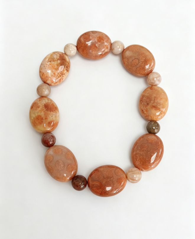 Oval multi-color coral jade bracelet