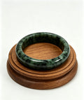 Vintage Green Flower Jadeite Wide Bangle, Bean-Glutinous Standard Round Safe Bangle