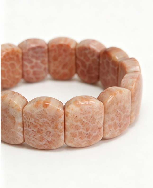 Coral jade bracelet strand/Pink with dense burst flower patterns