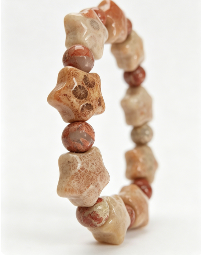 Star-shaped coral jade bracelet